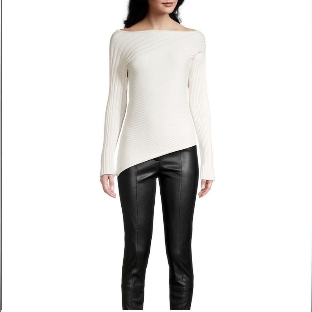 Milly Asymmetric Boat Neck Rib Sweater